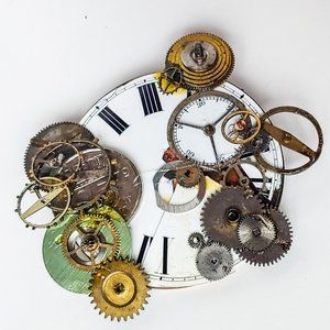 Handcrafted Pin Vintage Clock Parts - U.K. 1980s